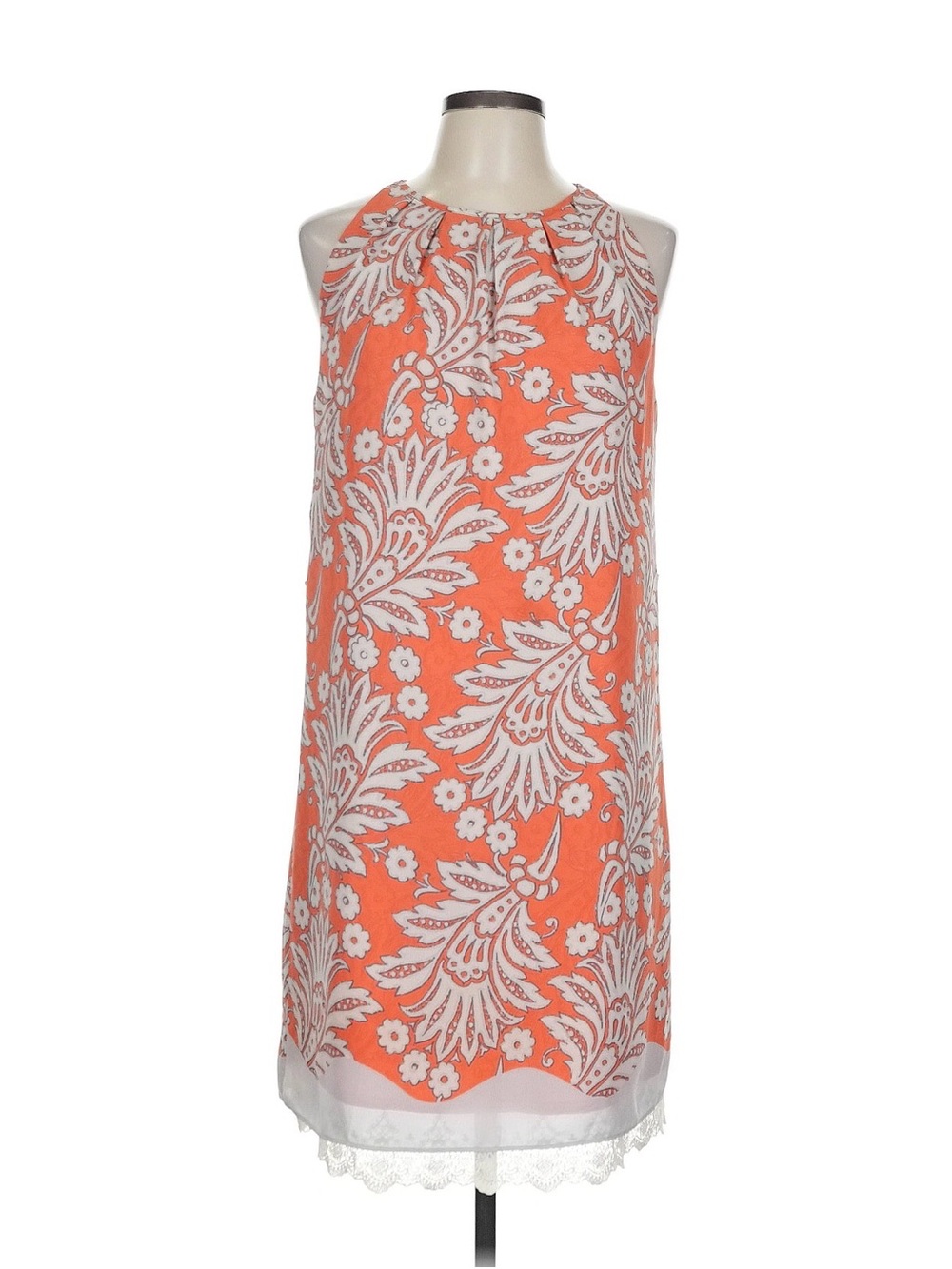 LOFT Sz 10 Sleeveless Coral & White Floral Shift Dress